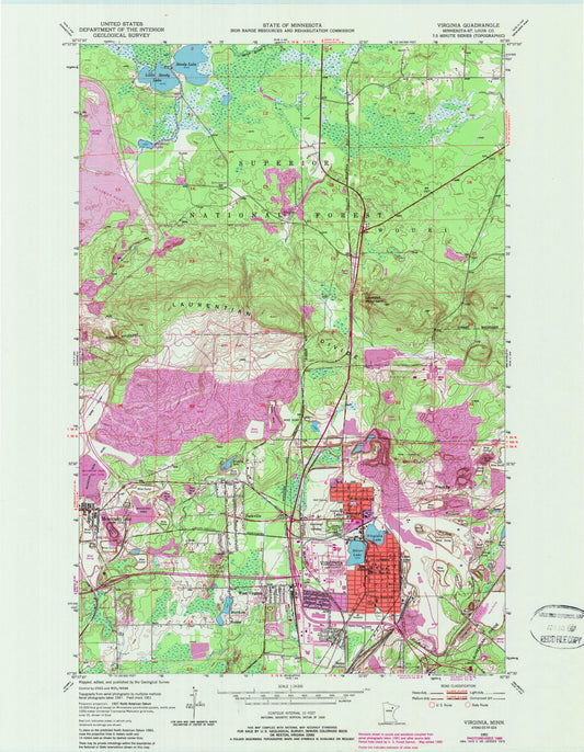 Classic USGS Virginia Minnesota 7.5'x7.5' Topo Map Image