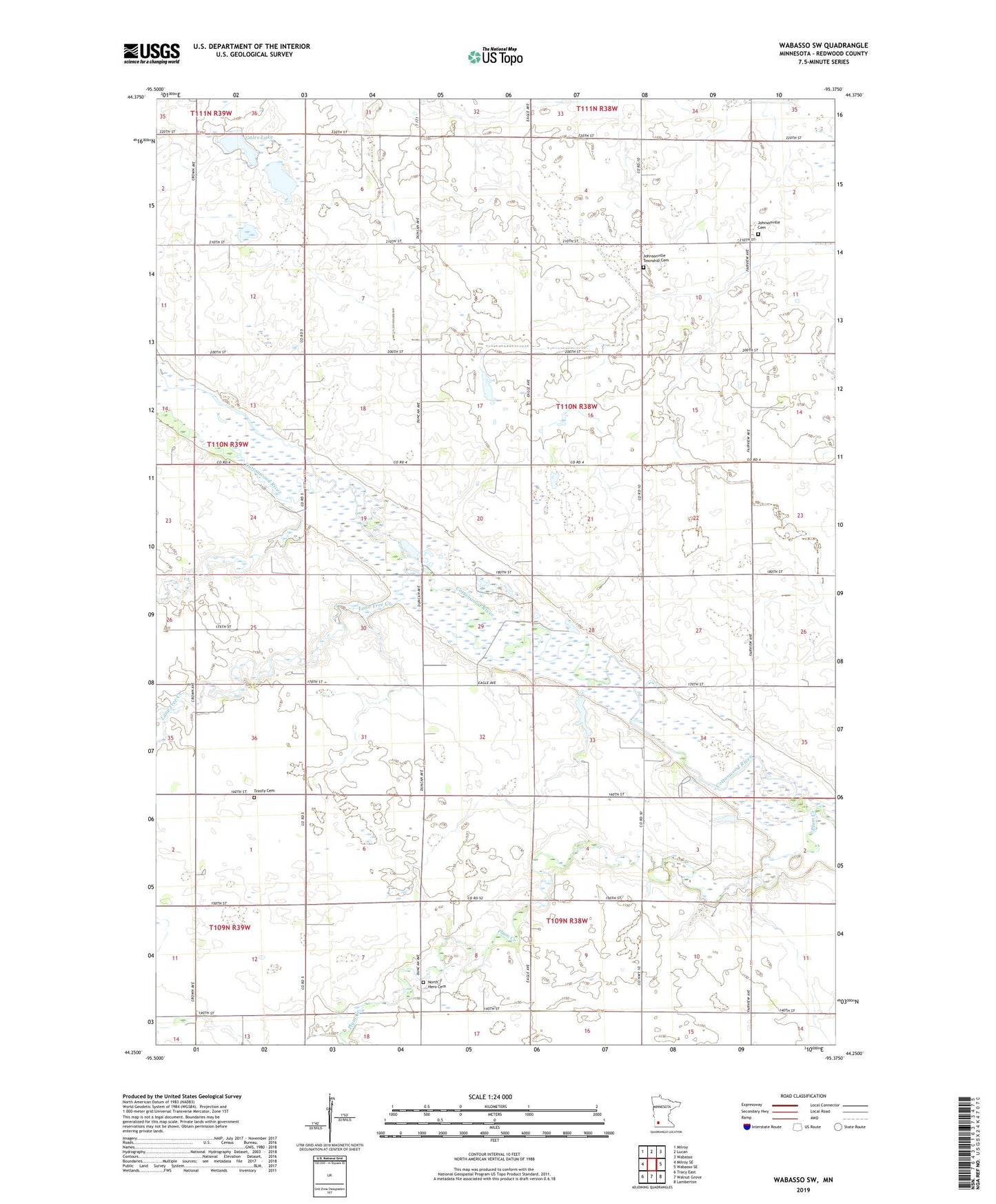 Wabasso SW Minnesota US Topo Map Image