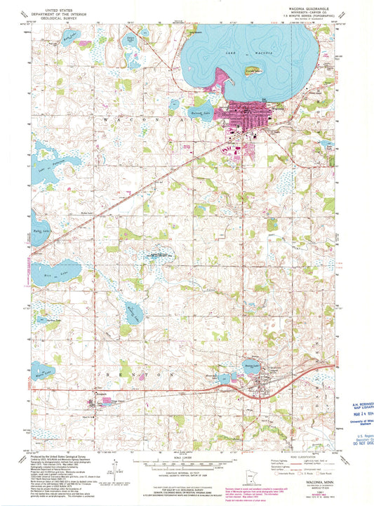 Classic USGS Waconia Minnesota 7.5'x7.5' Topo Map Image