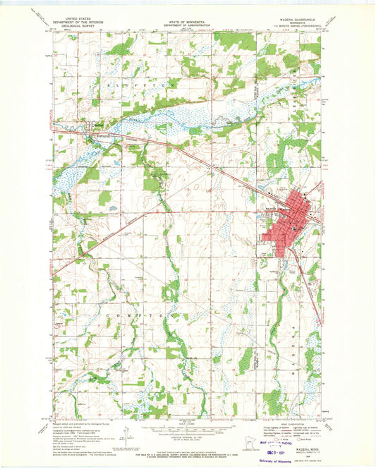 Classic USGS Wadena Minnesota 7.5'x7.5' Topo Map Image