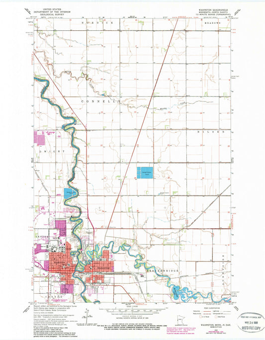 Classic USGS Wahpeton North Dakota 7.5'x7.5' Topo Map Image