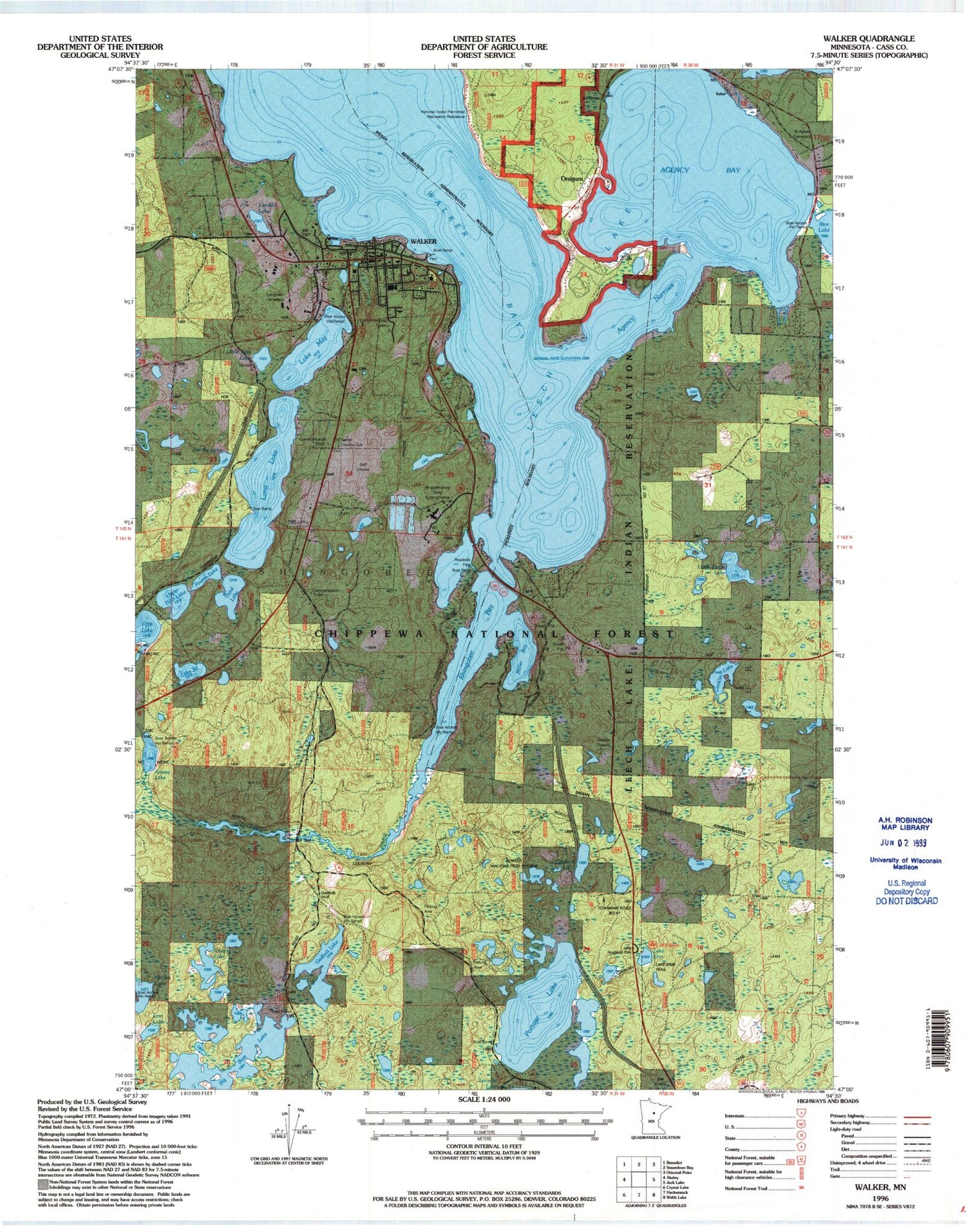 Classic USGS Walker Minnesota 7.5'x7.5' Topo Map Image