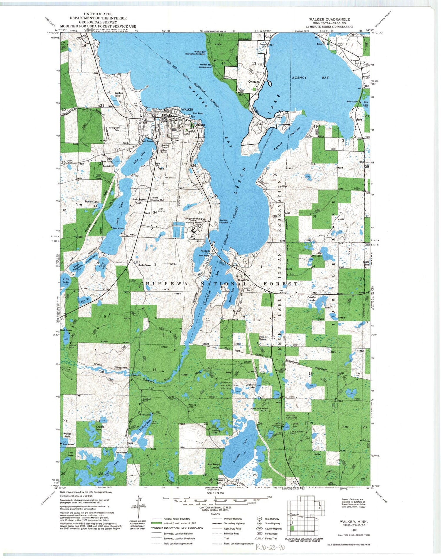 Classic USGS Walker Minnesota 7.5'x7.5' Topo Map Image