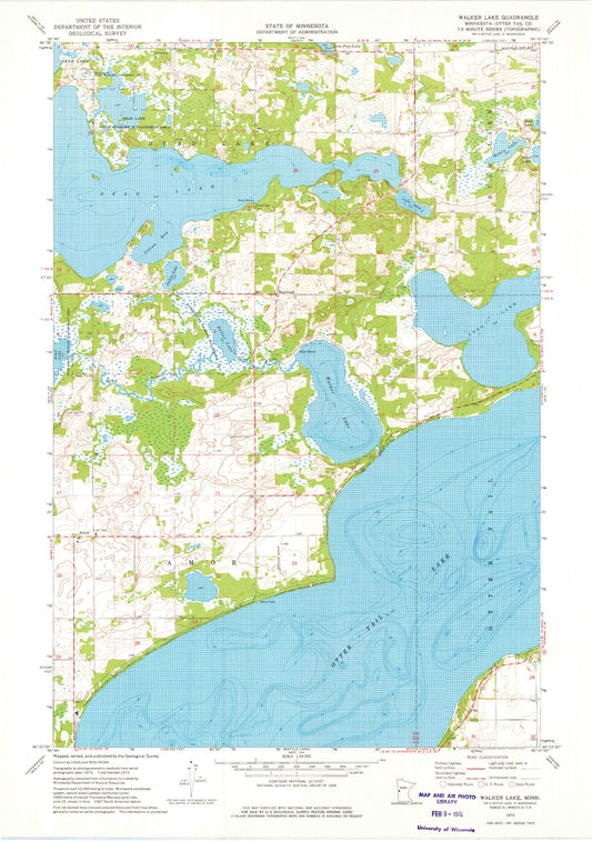 Classic USGS Walker Lake Minnesota 7.5'x7.5' Topo Map Image