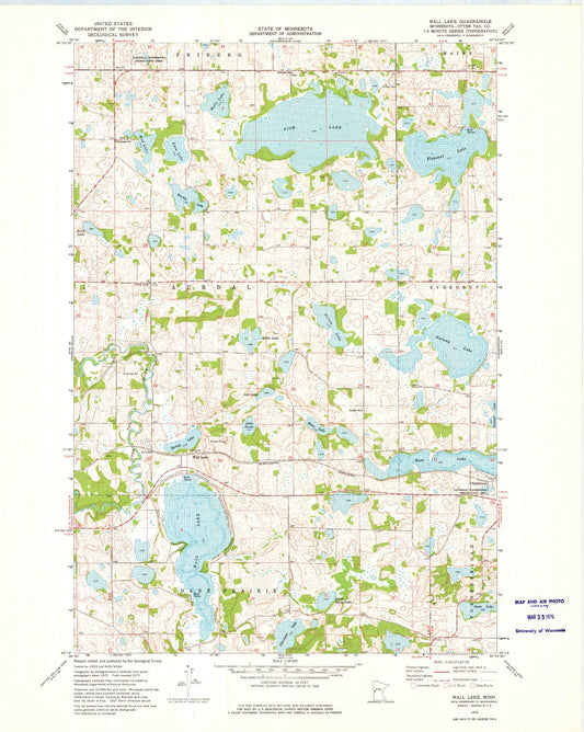 Classic USGS Wall Lake Minnesota 7.5'x7.5' Topo Map Image