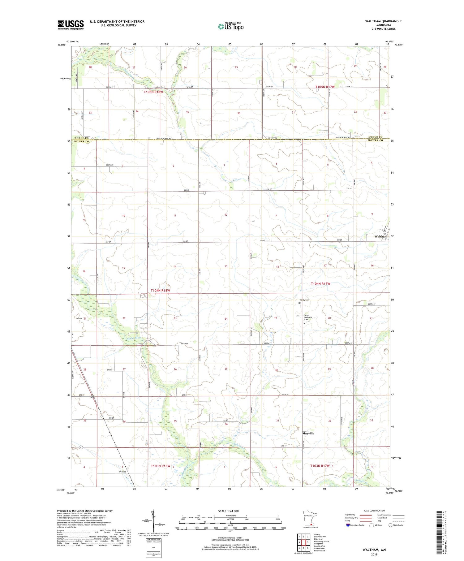 Waltham Minnesota US Topo Map Image
