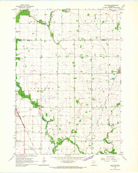 Classic USGS Waltham Minnesota 7.5'x7.5' Topo Map Image