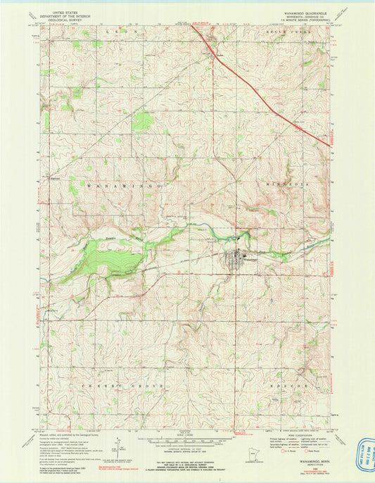 Classic USGS Wanamingo Minnesota 7.5'x7.5' Topo Map Image