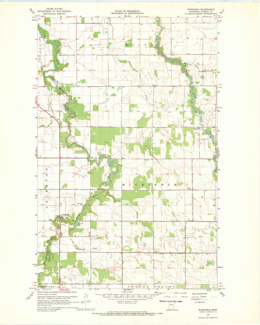 Classic USGS Wannaska Minnesota 7.5'x7.5' Topo Map Image