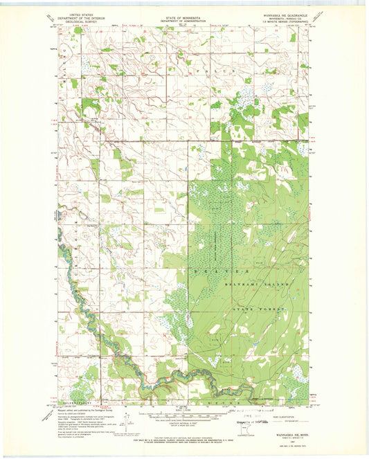Classic USGS Wannaska NE Minnesota 7.5'x7.5' Topo Map Image