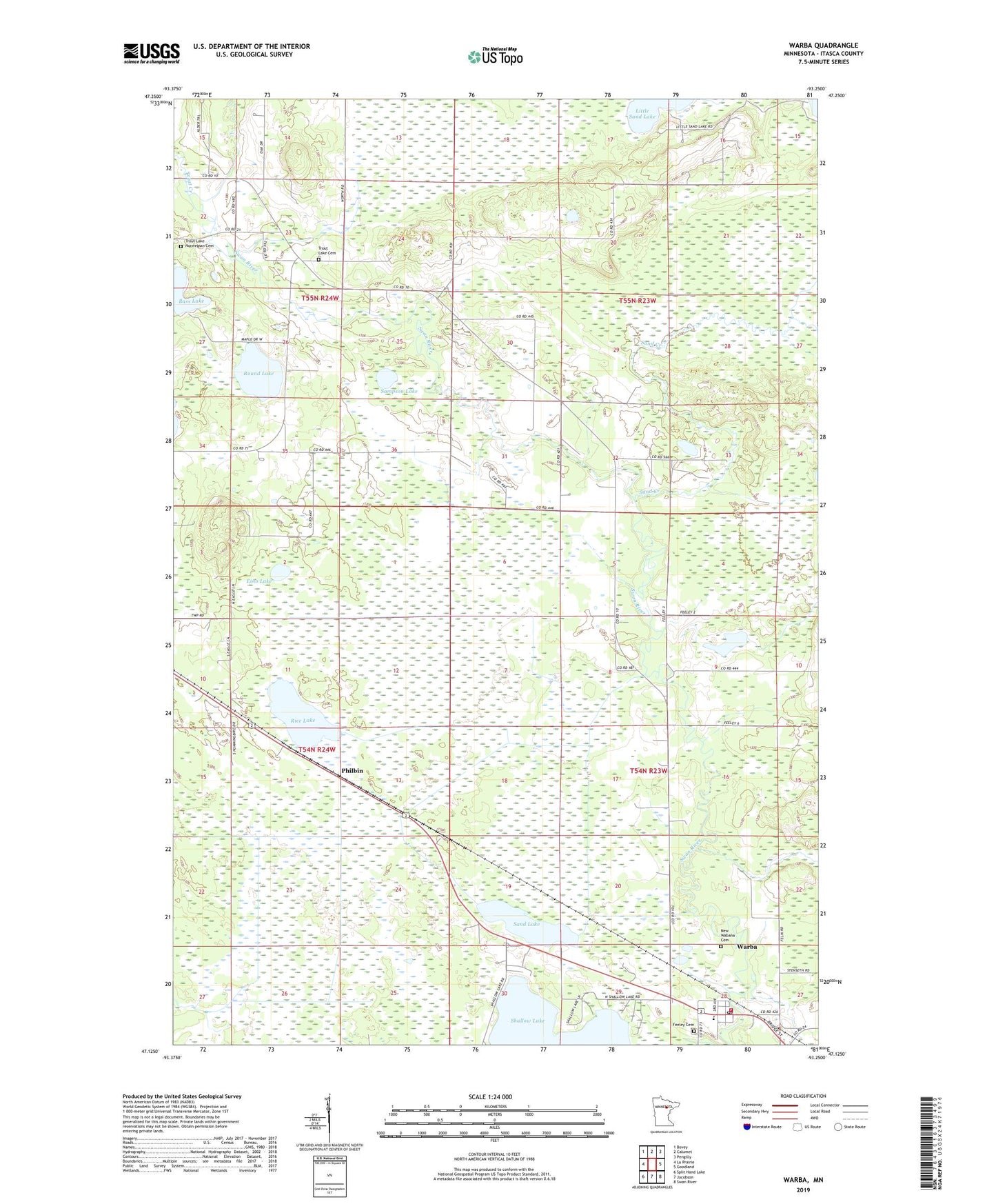Warba Minnesota US Topo Map Image