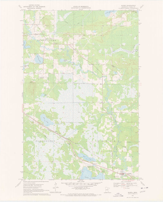 Classic USGS Warba Minnesota 7.5'x7.5' Topo Map Image