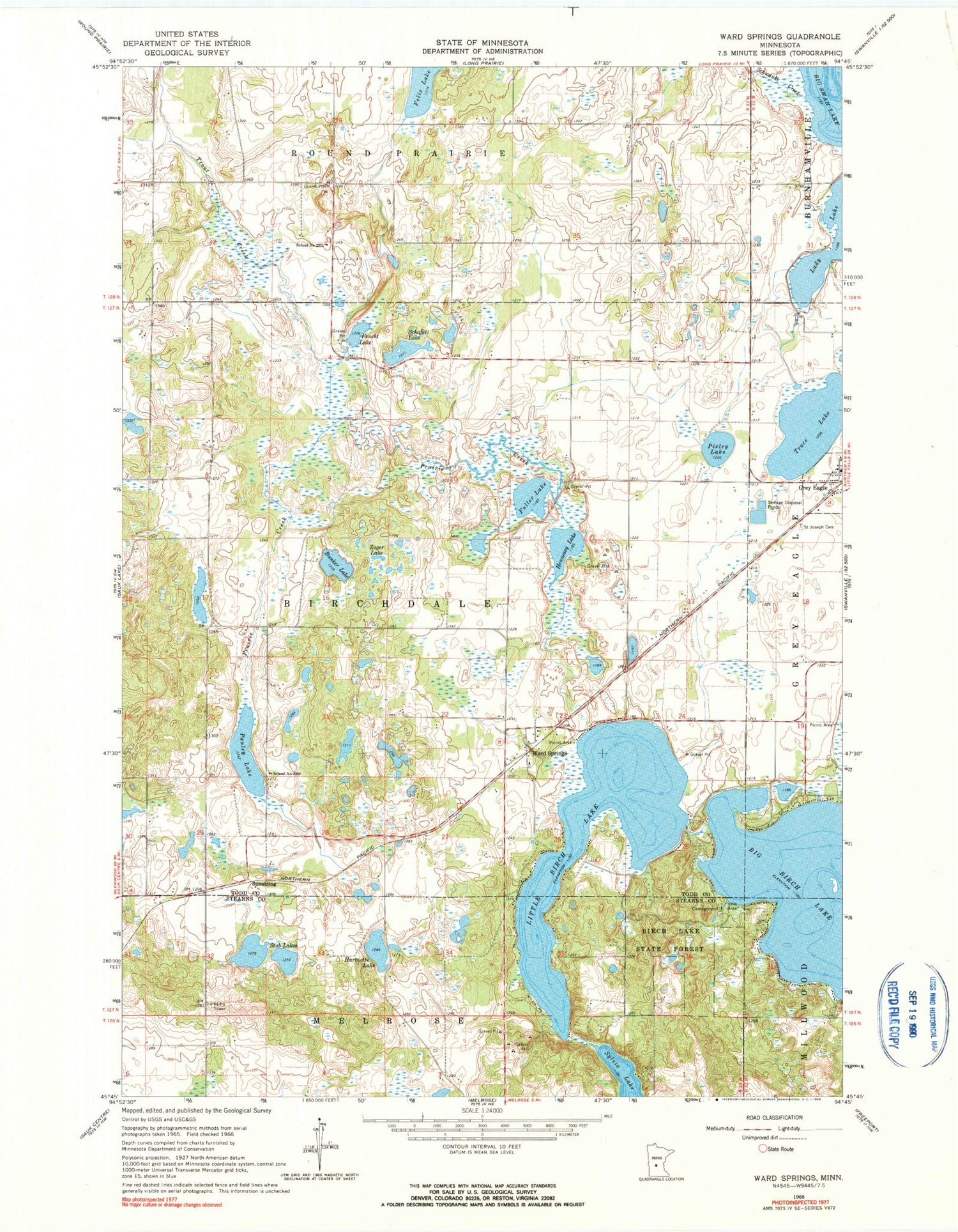 Classic USGS Ward Springs Minnesota 7.5'x7.5' Topo Map Image
