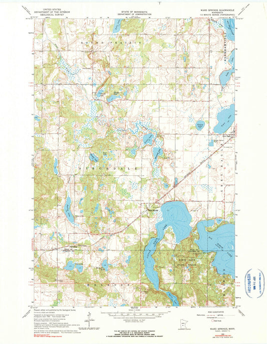 Classic USGS Ward Springs Minnesota 7.5'x7.5' Topo Map Image