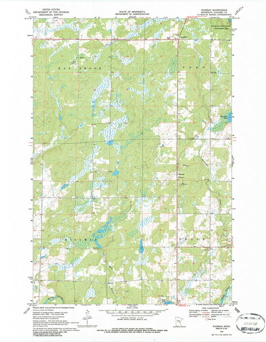 Classic USGS Warman Minnesota 7.5'x7.5' Topo Map Image