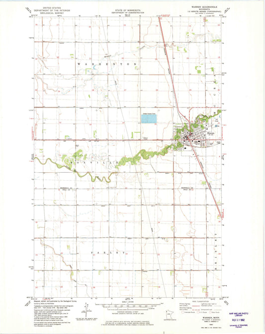Classic USGS Warren Minnesota 7.5'x7.5' Topo Map Image