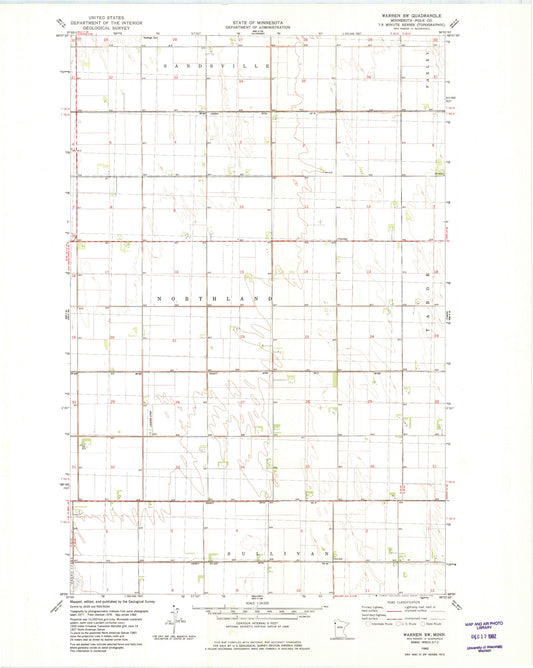 Classic USGS Warren SW Minnesota 7.5'x7.5' Topo Map Image