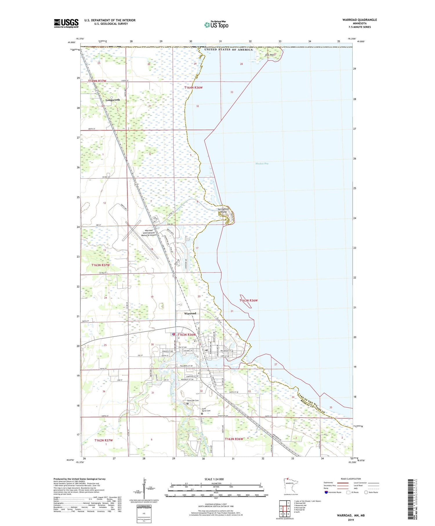 Warroad Minnesota US Topo Map Image