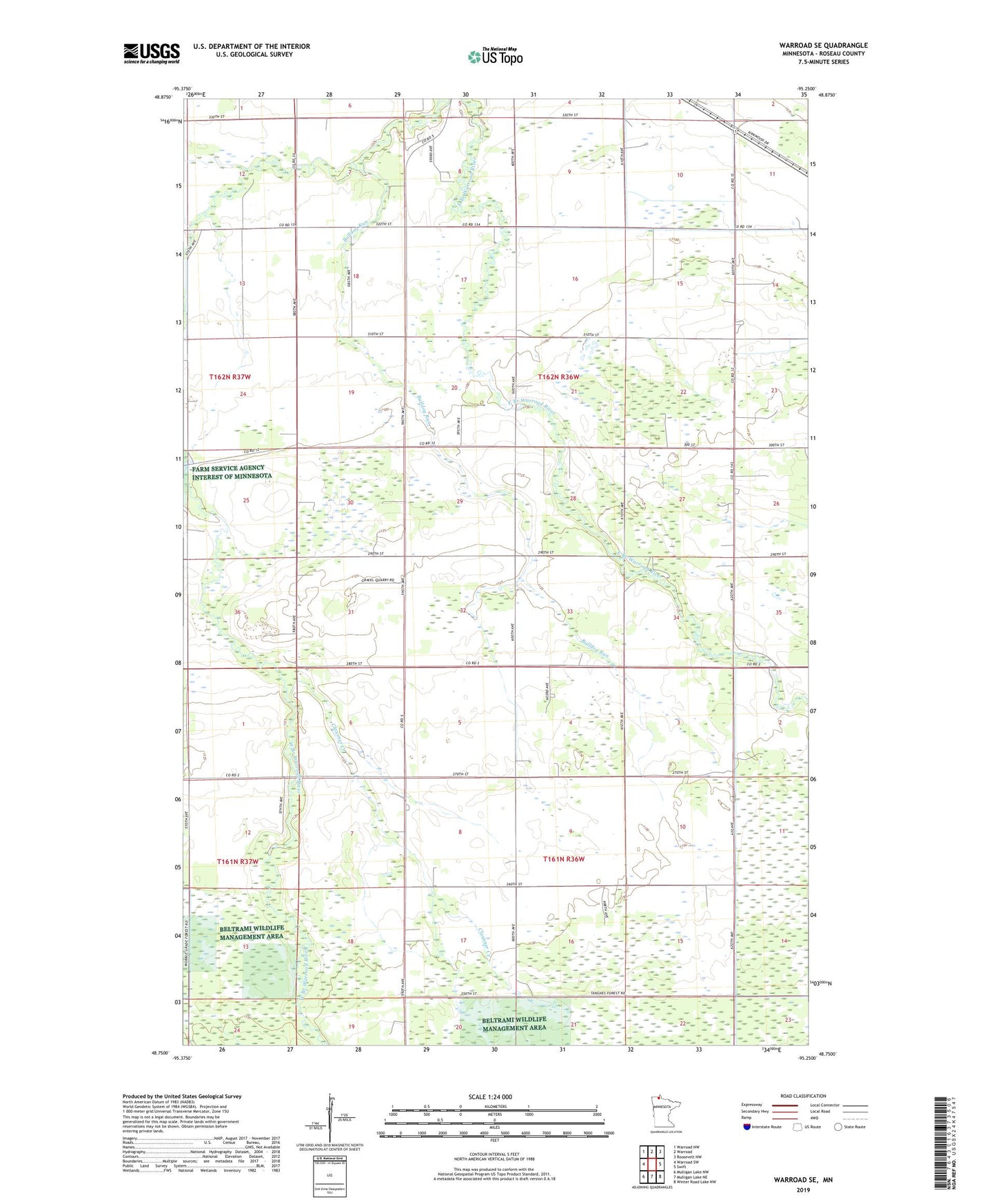 Warroad SE Minnesota US Topo Map Image