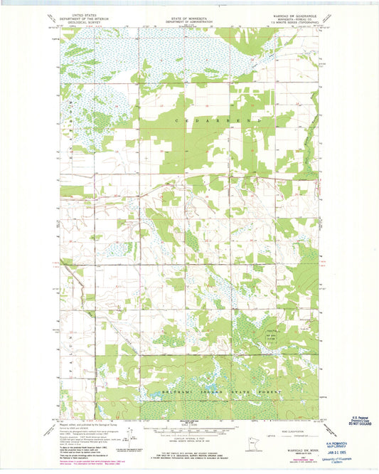 Classic USGS Warroad SW Minnesota 7.5'x7.5' Topo Map Image