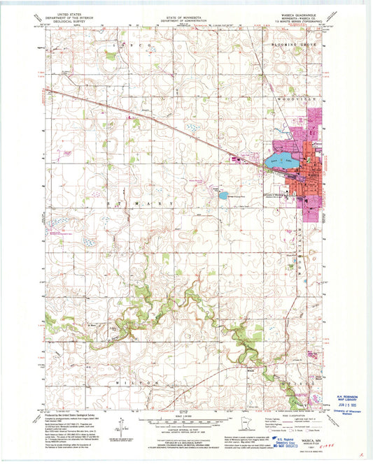 Classic USGS Waseca Minnesota 7.5'x7.5' Topo Map Image