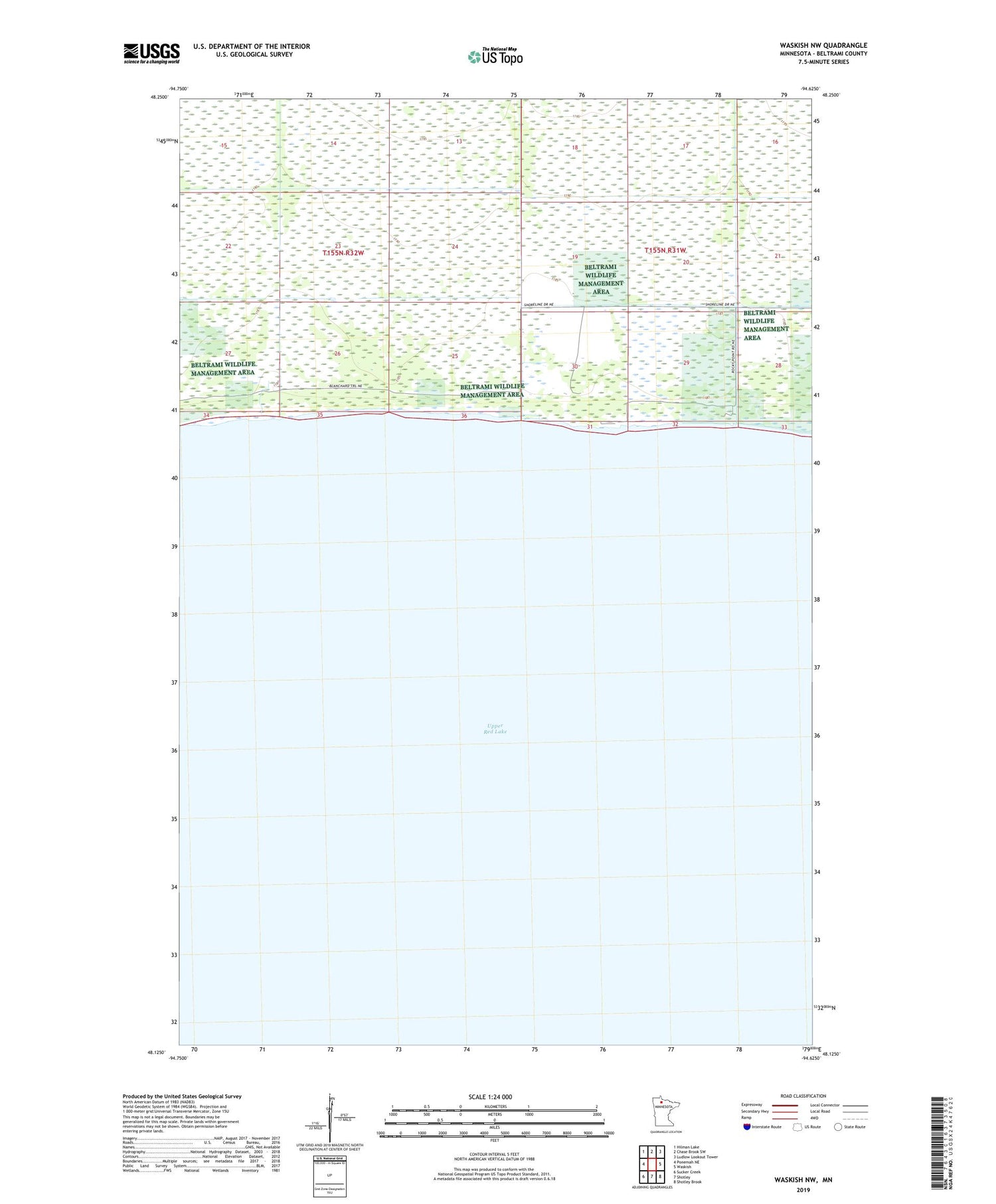 Waskish NW Minnesota US Topo Map Image