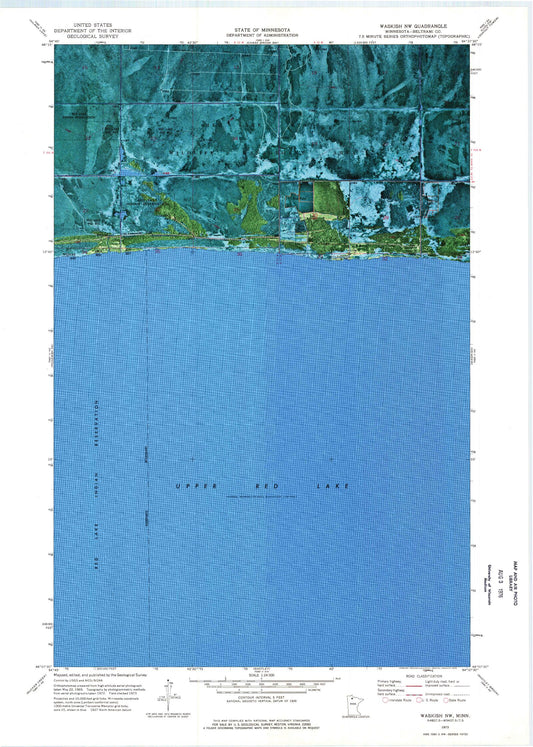 Classic USGS Waskish NW Minnesota 7.5'x7.5' Topo Map Image