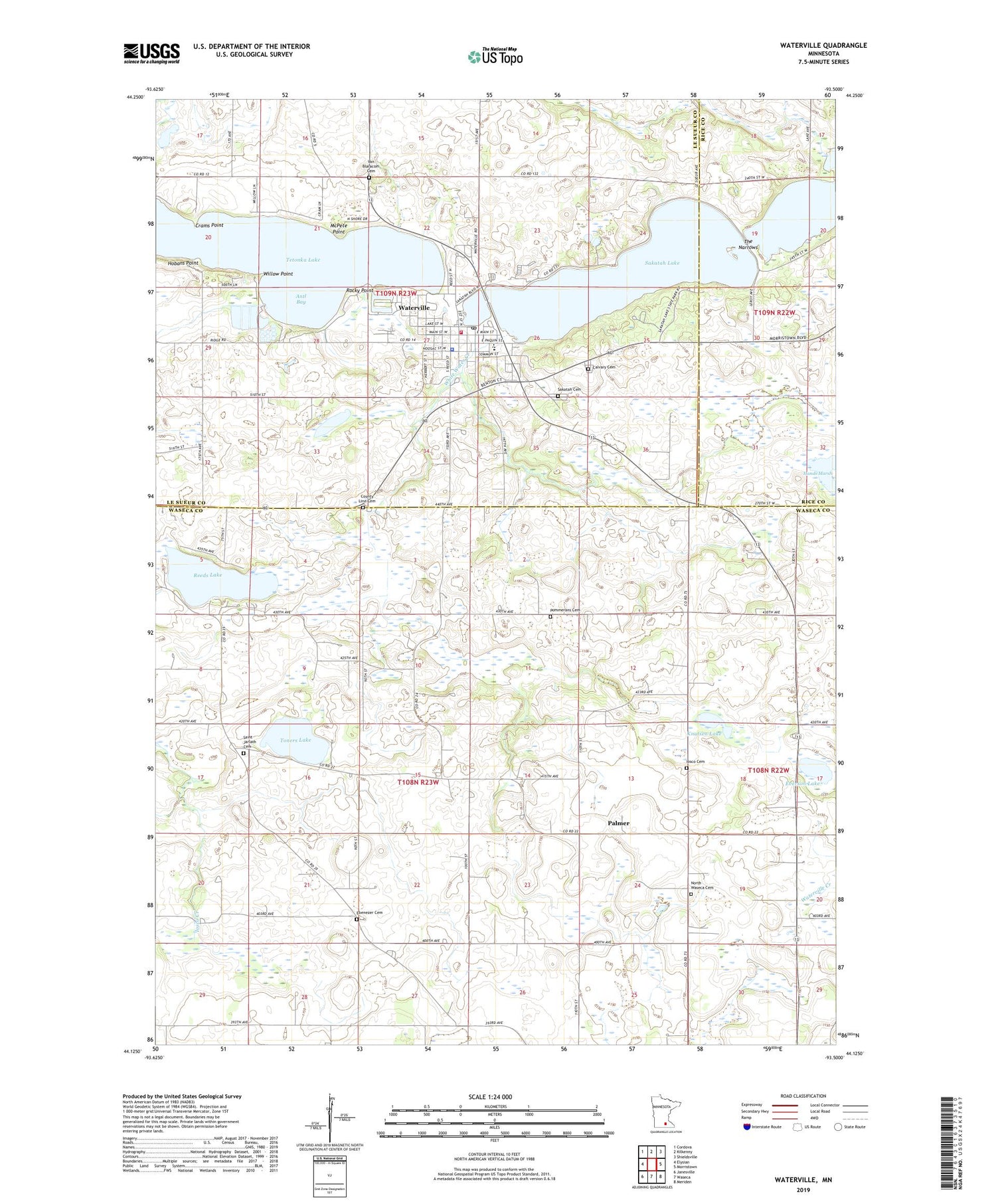 Waterville Minnesota US Topo Map Image