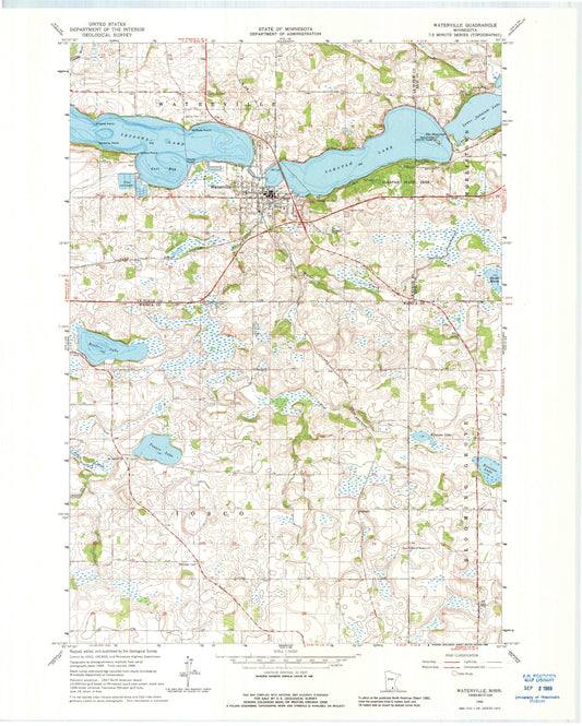 Classic USGS Waterville Minnesota 7.5'x7.5' Topo Map Image
