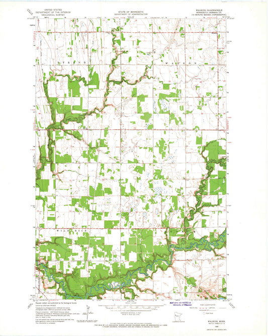 Classic USGS Waukon Minnesota 7.5'x7.5' Topo Map Image