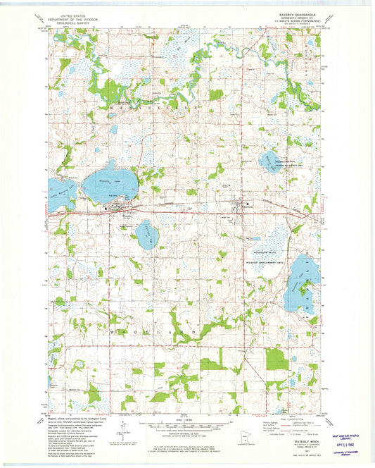 Classic USGS Waverly Minnesota 7.5'x7.5' Topo Map Image
