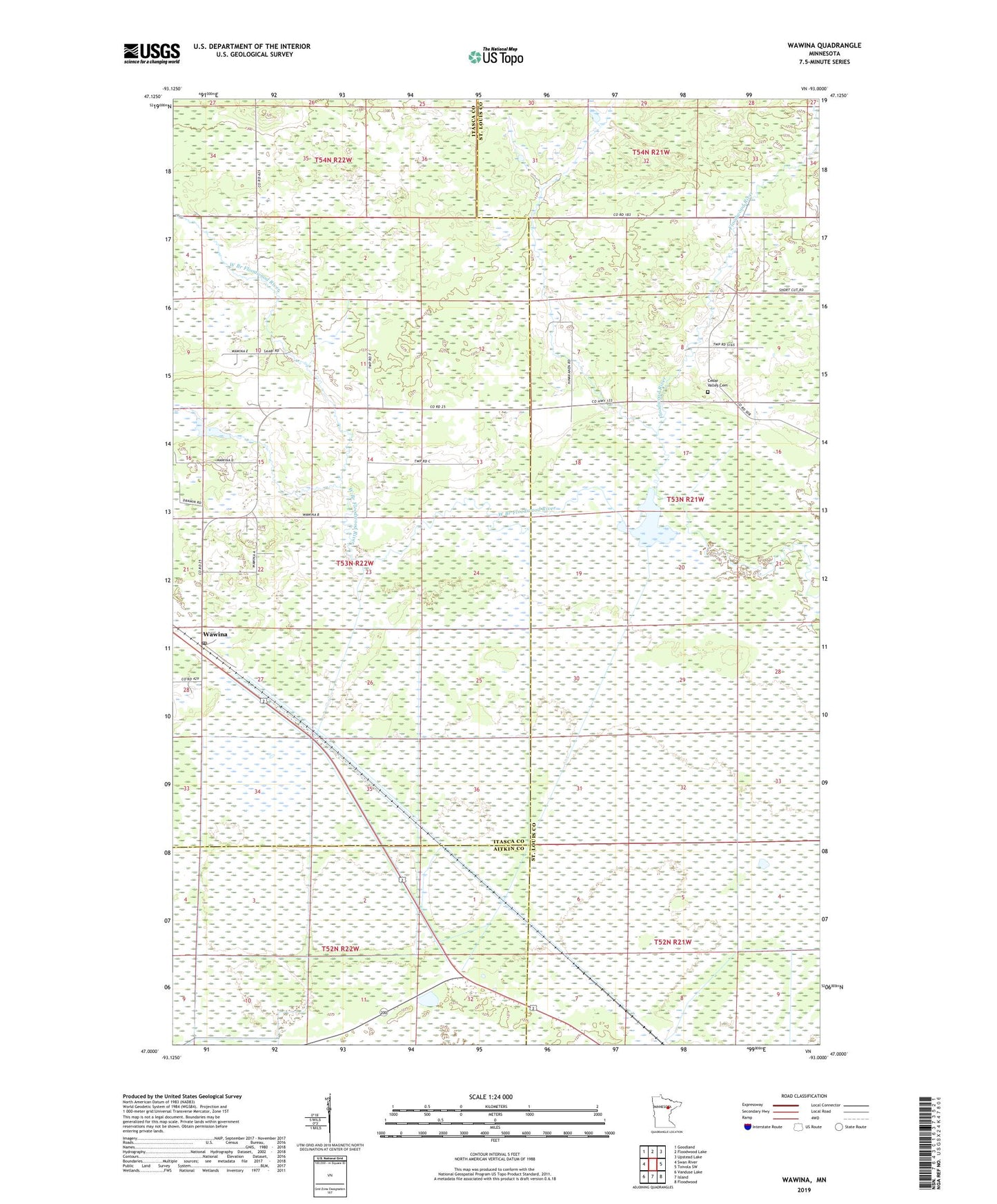 Wawina Minnesota US Topo Map Image