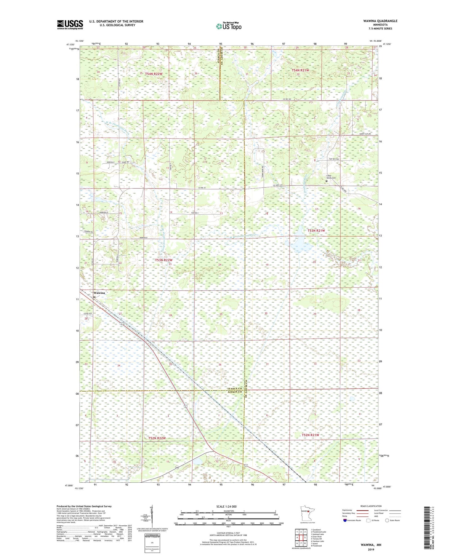 Wawina Minnesota US Topo Map Image