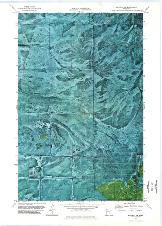 Classic USGS Wayland SW Minnesota 7.5'x7.5' Topo Map Image