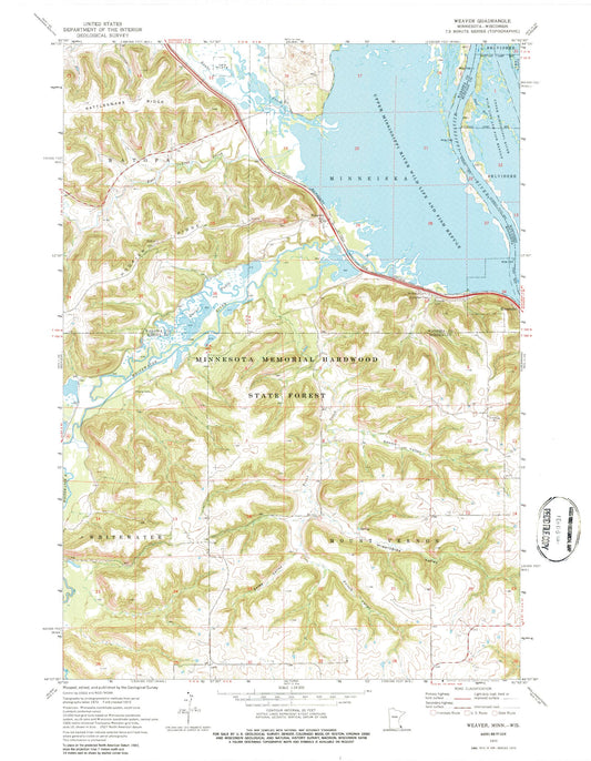 Classic USGS Weaver Minnesota 7.5'x7.5' Topo Map Image