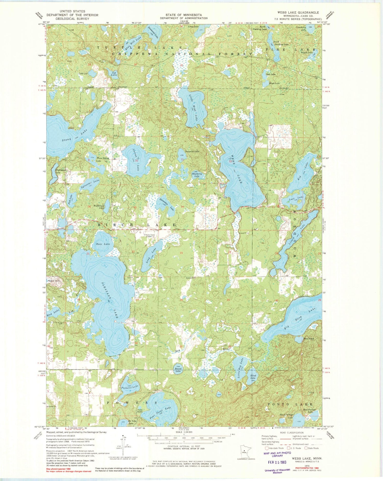 Classic USGS Webb Lake Minnesota 7.5'x7.5' Topo Map Image