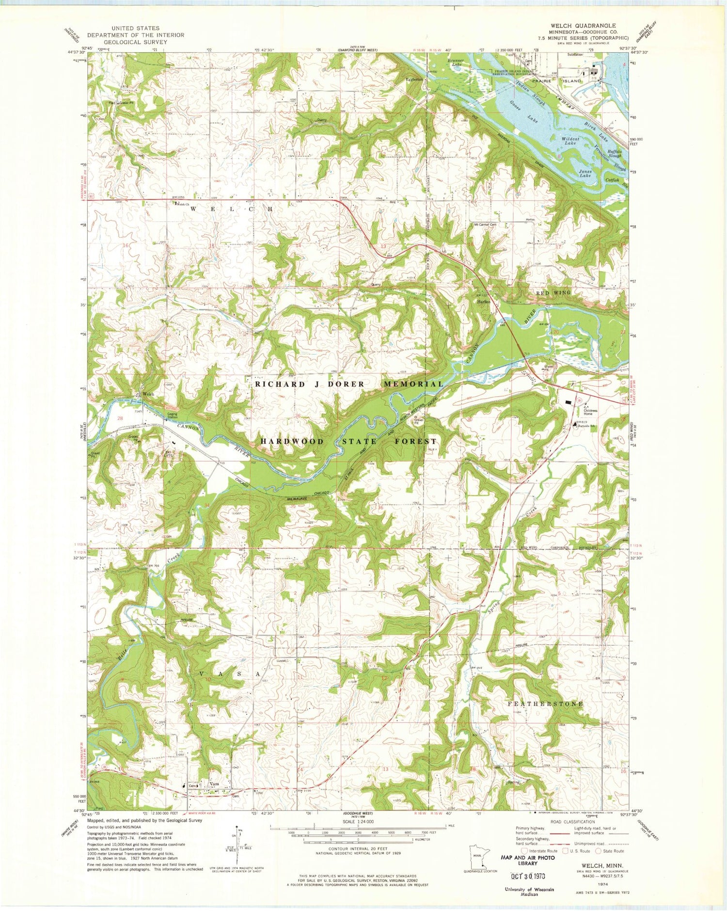 Classic USGS Welch Minnesota 7.5'x7.5' Topo Map Image