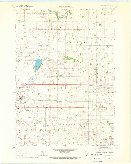 Classic USGS Welcome Minnesota 7.5'x7.5' Topo Map Image