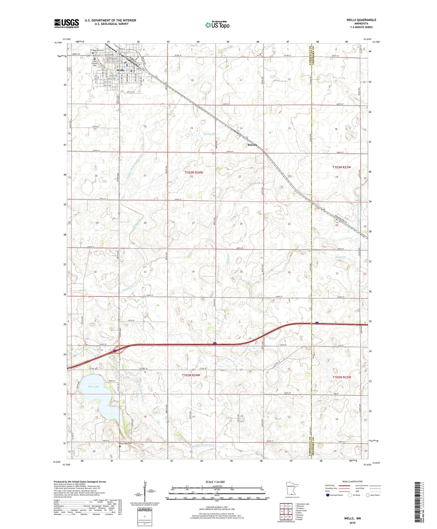 Wells Minnesota US Topo Map Image