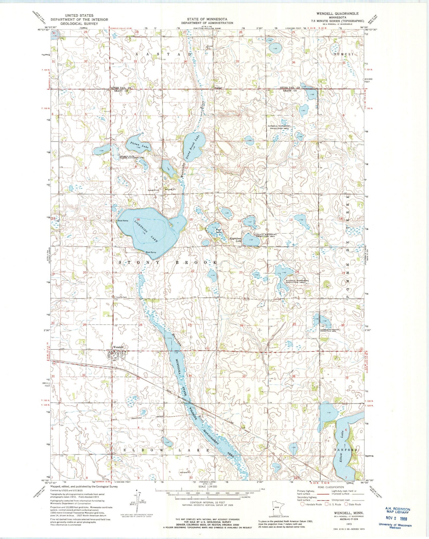 Classic USGS Wendell Minnesota 7.5'x7.5' Topo Map Image