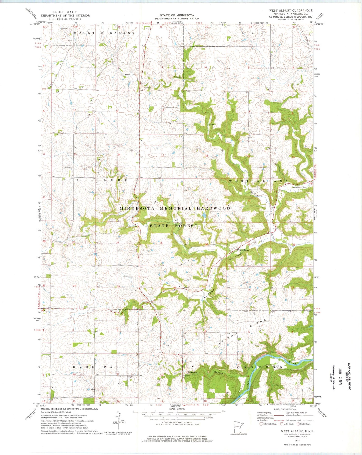 Classic USGS West Albany Minnesota 7.5'x7.5' Topo Map Image