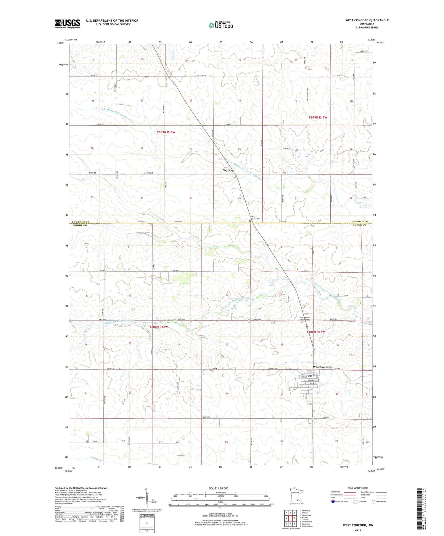 West Concord Minnesota US Topo Map Image
