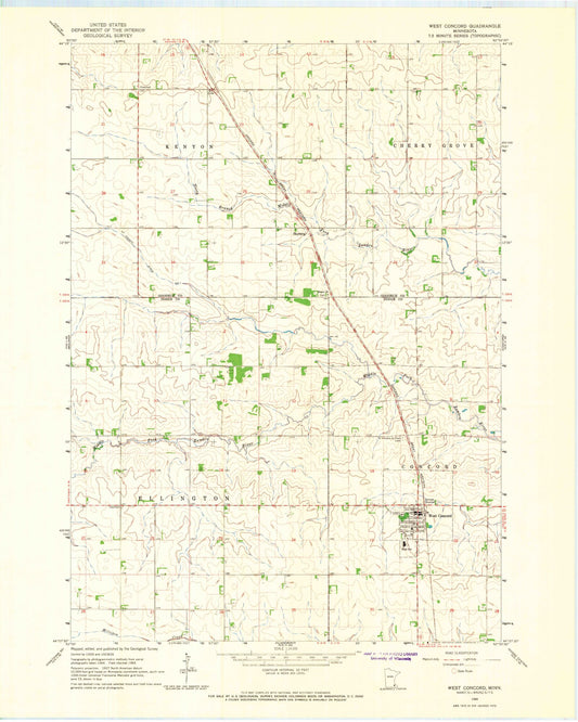 Classic USGS West Concord Minnesota 7.5'x7.5' Topo Map Image