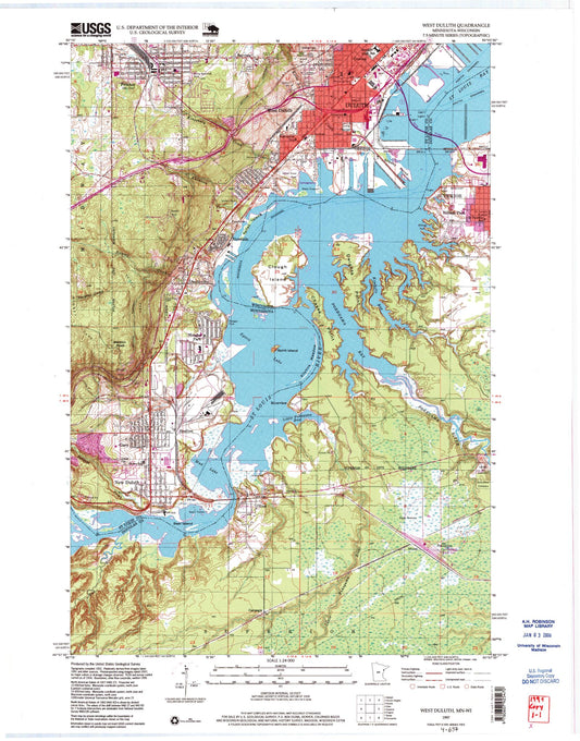 Classic USGS West Duluth Minnesota 7.5'x7.5' Topo Map Image
