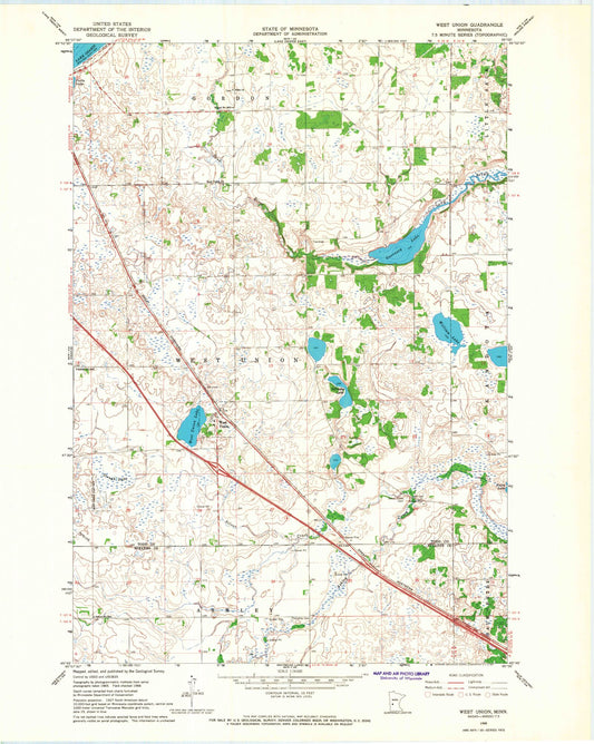 Classic USGS West Union Minnesota 7.5'x7.5' Topo Map Image