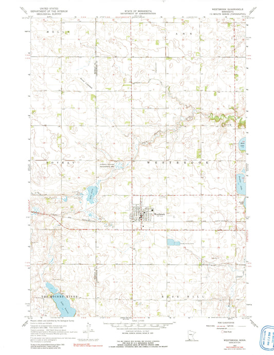 Classic USGS Westbrook Minnesota 7.5'x7.5' Topo Map Image