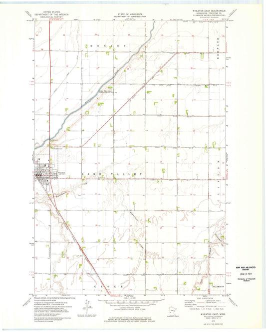 Classic USGS Wheaton East Minnesota 7.5'x7.5' Topo Map Image