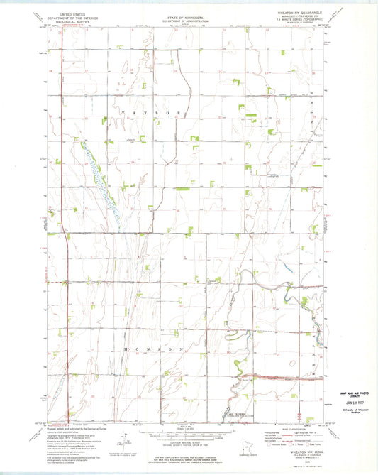 Classic USGS Wheaton NW Minnesota 7.5'x7.5' Topo Map Image