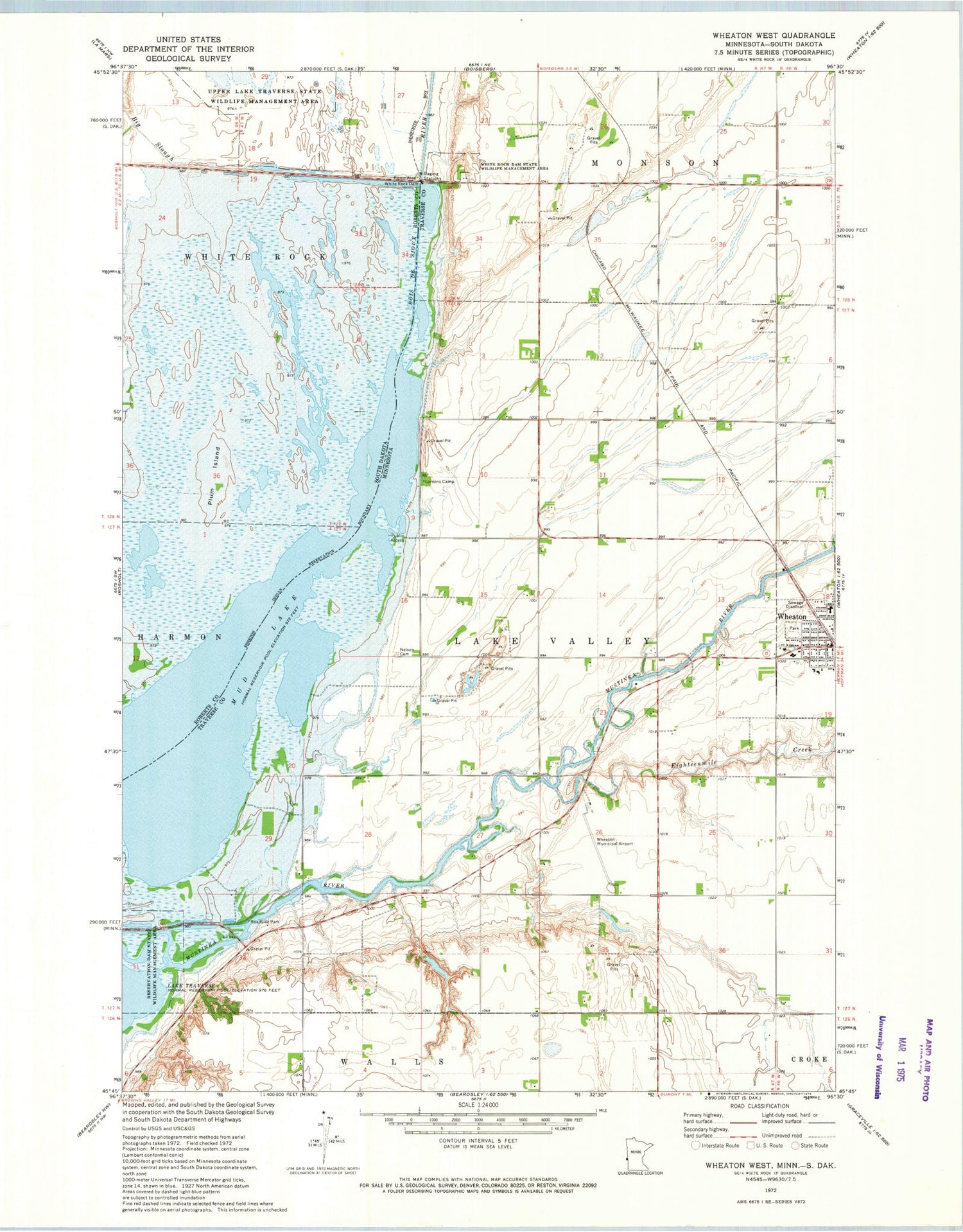 Classic USGS Wheaton West Minnesota 7.5'x7.5' Topo Map Image