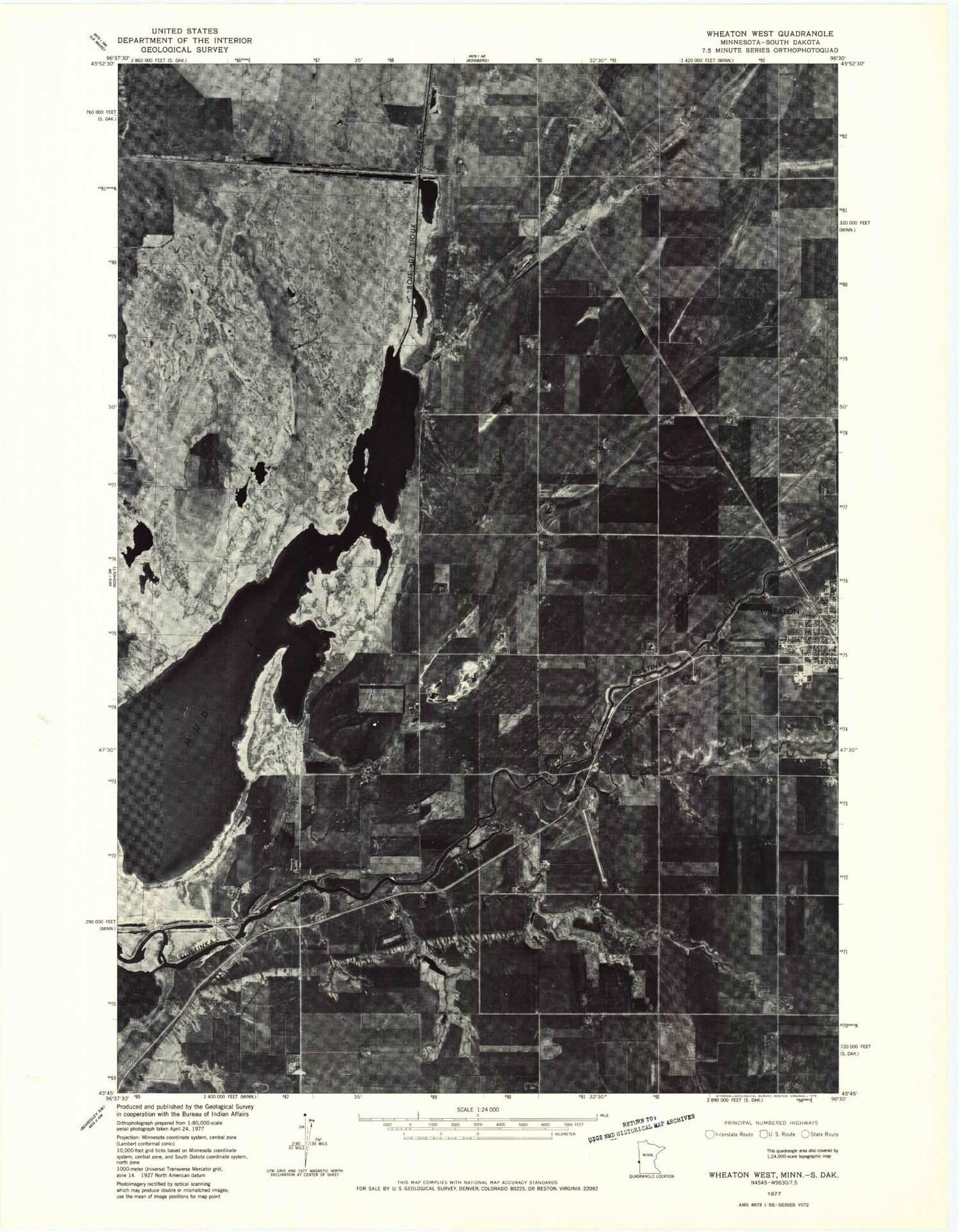 Classic USGS Wheaton West Minnesota 7.5'x7.5' Topo Map Image